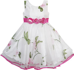 Girls Dress Red Flower Shinning Tulle Trimmed Wedding Pageant Size 2-10 Years