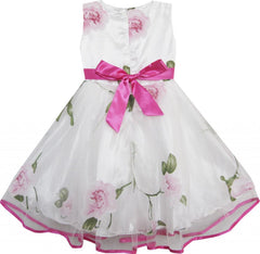 Girls Dress Red Flower Shinning Tulle Trimmed Wedding Pageant Size 2-10 Years