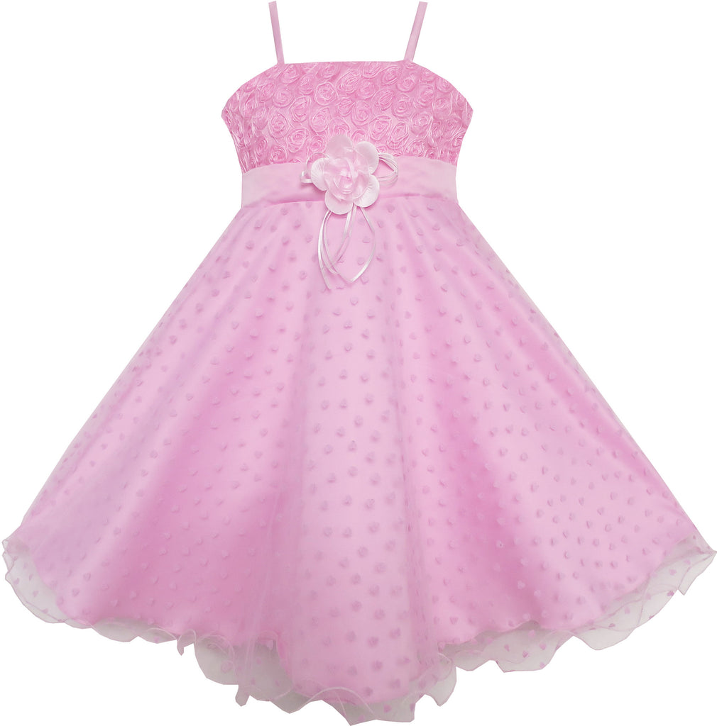 Girls Dress Flower Pink Rose Tank Wedding Pageant Size 5-8 Years