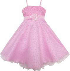 Girls Dress Flower Pink Rose Tank Wedding Pageant Size 5-8 Years
