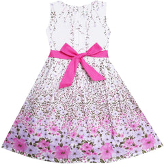 Girls Dress 3 Pink Flower Leaves School Party Size 6-14 Years