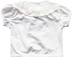 Girls Dress White Top Vest Shrug Lace Flower Pearl Short Sleeve Kids Size 2-10 Years