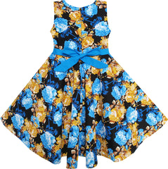 Girls Dress Bohemia Gold Blue Bow Tie Everyday Summer Clothes Size 6-12 Years