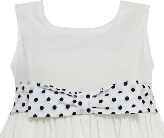 Girls Dress Dot Bow Tie White School Size 4-9 Years