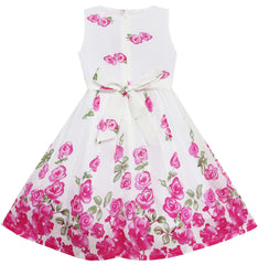 Girls Dress Rose Flower Double Bow Tie Party Birthday Summer Camp Size 4-12 Years