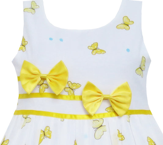 Girls Dress Butterfly Yellow Double Bow Tie Summer Beach Size 4-12 Years
