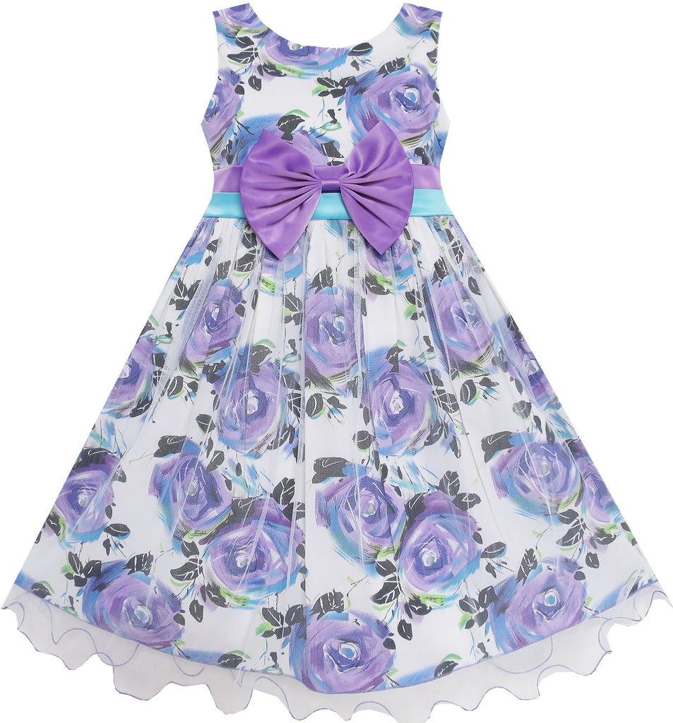 Girls Dress Purple Flower Tulle Wedding Birthday Pageant Dress Size 2-10 Years