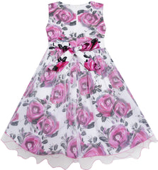 Girls Dress Pink Brown Flower Tulle Wedding Birthday Pageant Dress Size 2-10 Years