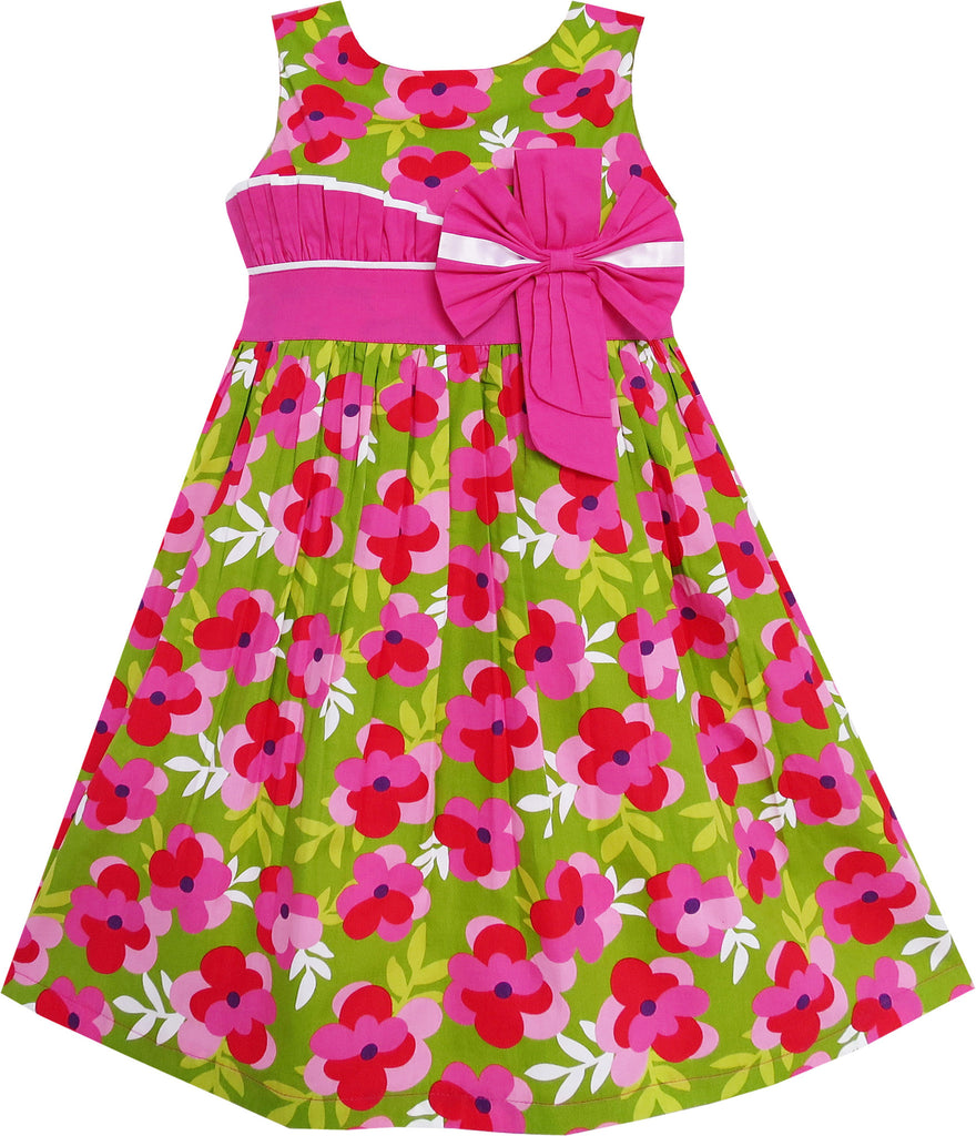 Girls Dress Green Double Bow Tie Flower Beach Size 4-12 Years