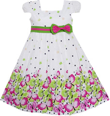 Girls Dress Butterfly Pink Green Dot Short Sleeve Back School Size 2-10 Years