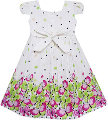 Girls Dress Butterfly Pink Green Dot Short Sleeve Back School Size 2-10 Years