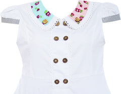 Girls Dress White Cute Colorful Collar Back School Size 6-14 Years