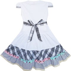 Girls Dress White Cute Colorful Collar Back School Size 6-14 Years