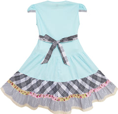 Girls Dress Blue Cute Colorful Collar Back School Size 6-14 Years
