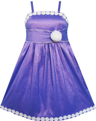 Girls Dress Purple Shinning Tank White Flower Trimmed Party Size 4-8 Years