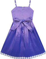 Girls Dress Purple Shinning Tank White Flower Trimmed Party Size 4-8 Years