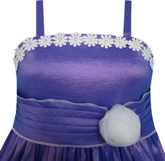Girls Dress Purple Shinning Tank White Flower Trimmed Party Size 4-8 Years