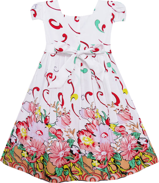 Girls Dress Pink Flower Short Sleeve Party Birthday Size 2-10 Years