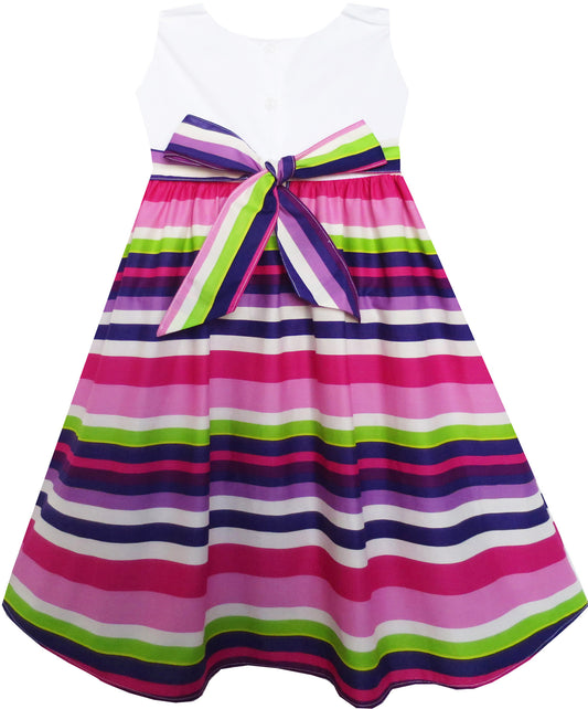 Girls Dress Purple Green White Striped A-Line Girls Dresses Size 3-8 Years