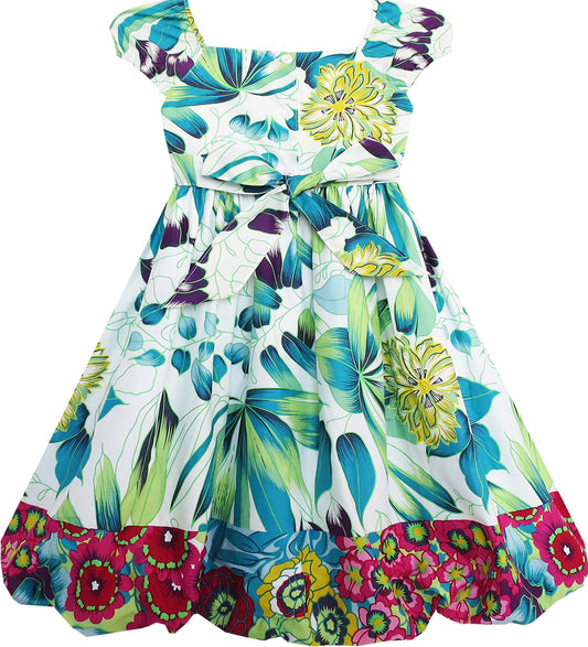 Girls Dress Flower Traditional Chinese Painting Style Green Size 4-8 Years
