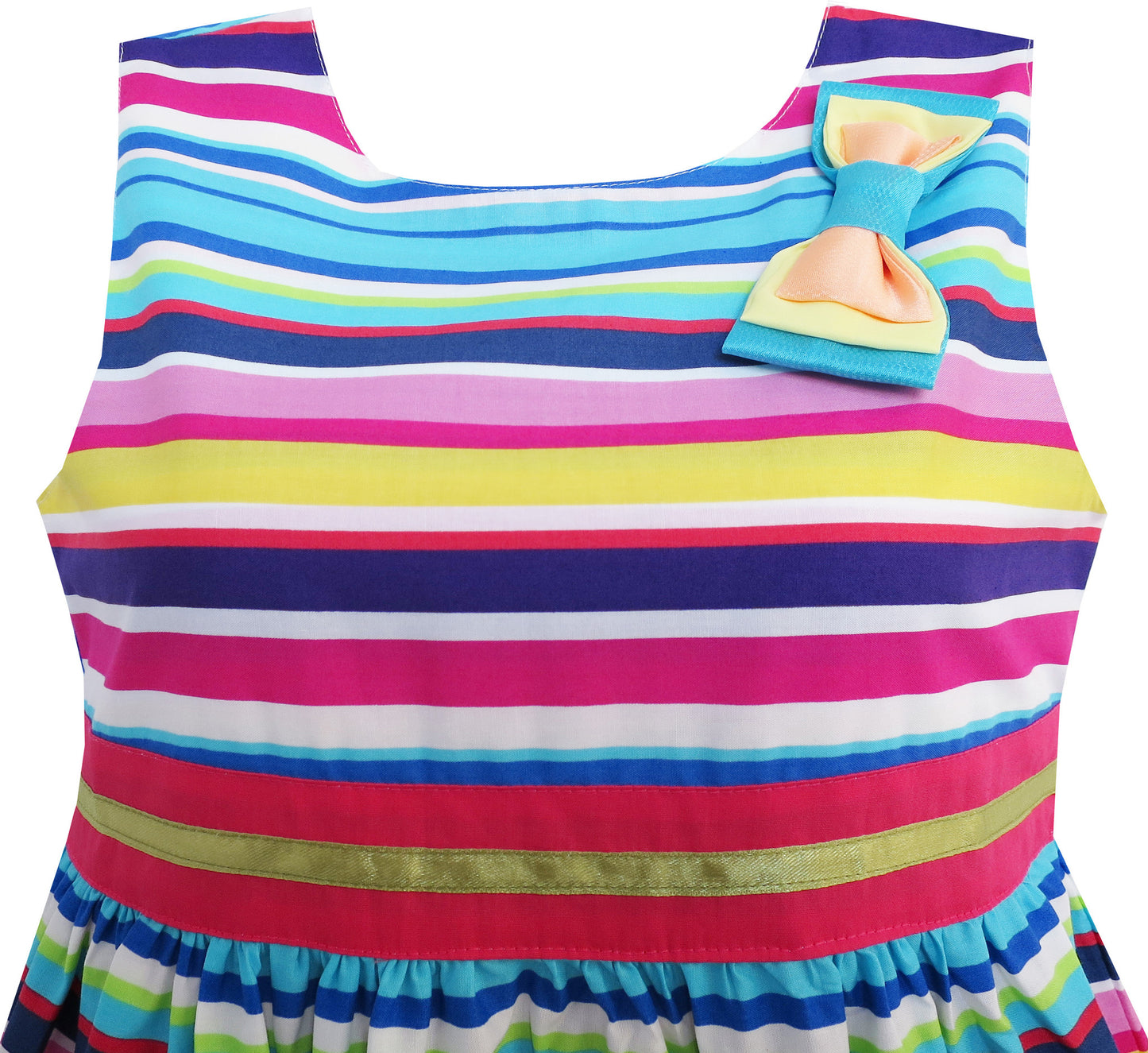 Girls Dress Bright Multi Colored Striped A-Line Cute Bow Tie Size 3-8 Years