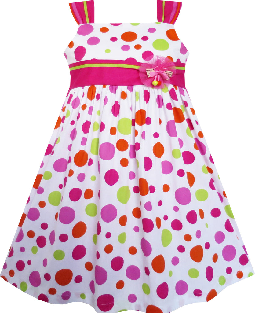 Girls Dress Cute Bow Tie Polka Dot Sleeveless Pink Size 3-8 Years