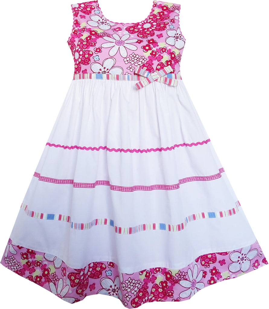 Girls Dress Bow Tie Flower Striped Eastern European Style Size 4-8 Years
