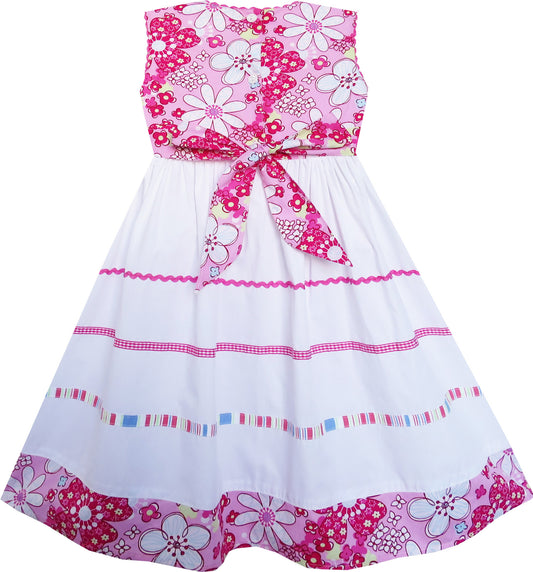 Girls Dress Bow Tie Flower Striped Eastern European Style Size 4-8 Years