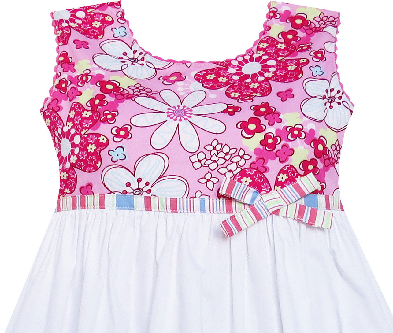 Girls Dress Bow Tie Flower Striped Eastern European Style Size 4-8 Years