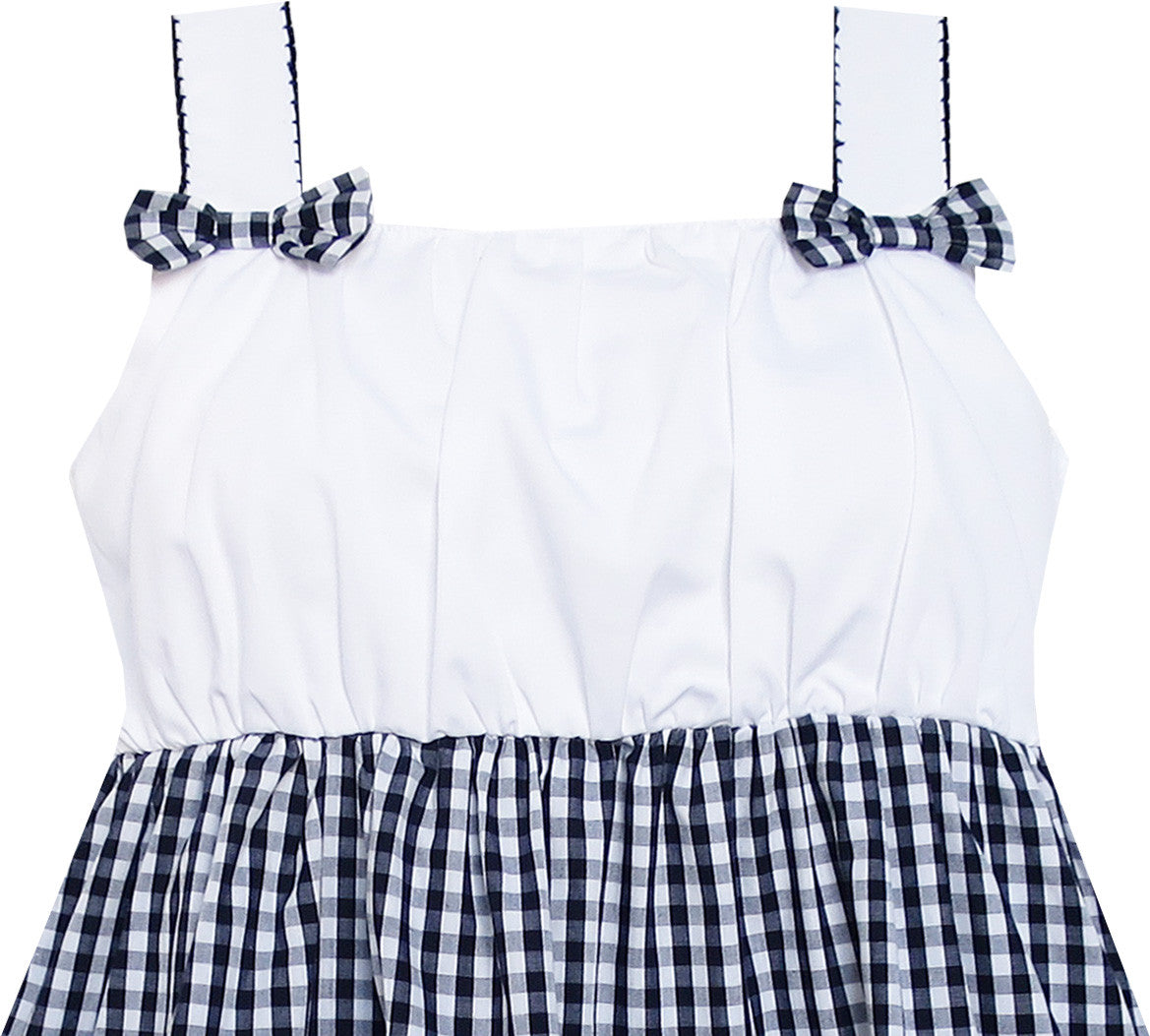 Girls Dress Double Bow Tie Plaid Jean Style Size 2-7 Years
