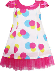 Girls Dress Pink Turn-Down Collar Lace Trim Polka Dot Size 4-10 Years