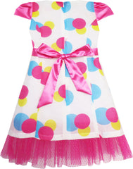 Girls Dress Pink Turn-Down Collar Lace Trim Polka Dot Size 4-10 Years