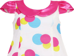 Girls Dress Pink Turn-Down Collar Lace Trim Polka Dot Size 4-10 Years