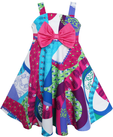 Girls Dress Bow Tie Sleeveless Novelty Paisley Style Print Size 3-8 Years