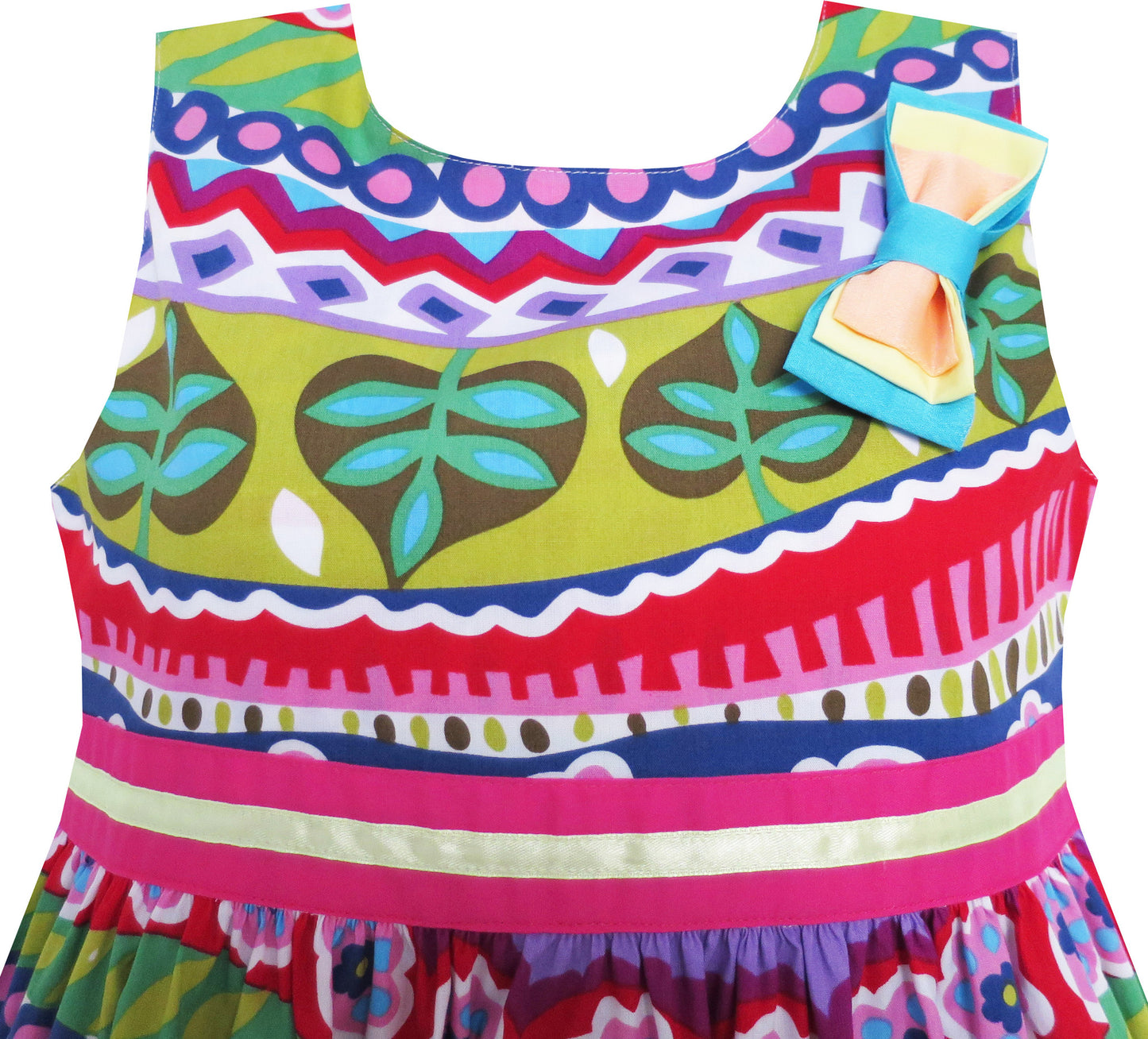 Girls Dress Bow Tie Flower Striped Print A-line Size 3-8 Years