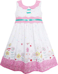 Girls Dress Turn-Down Collar Flower Garden Print Pink Size 3-8 Years