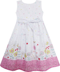 Girls Dress Turn-Down Collar Flower Garden Print Pink Size 3-8 Years