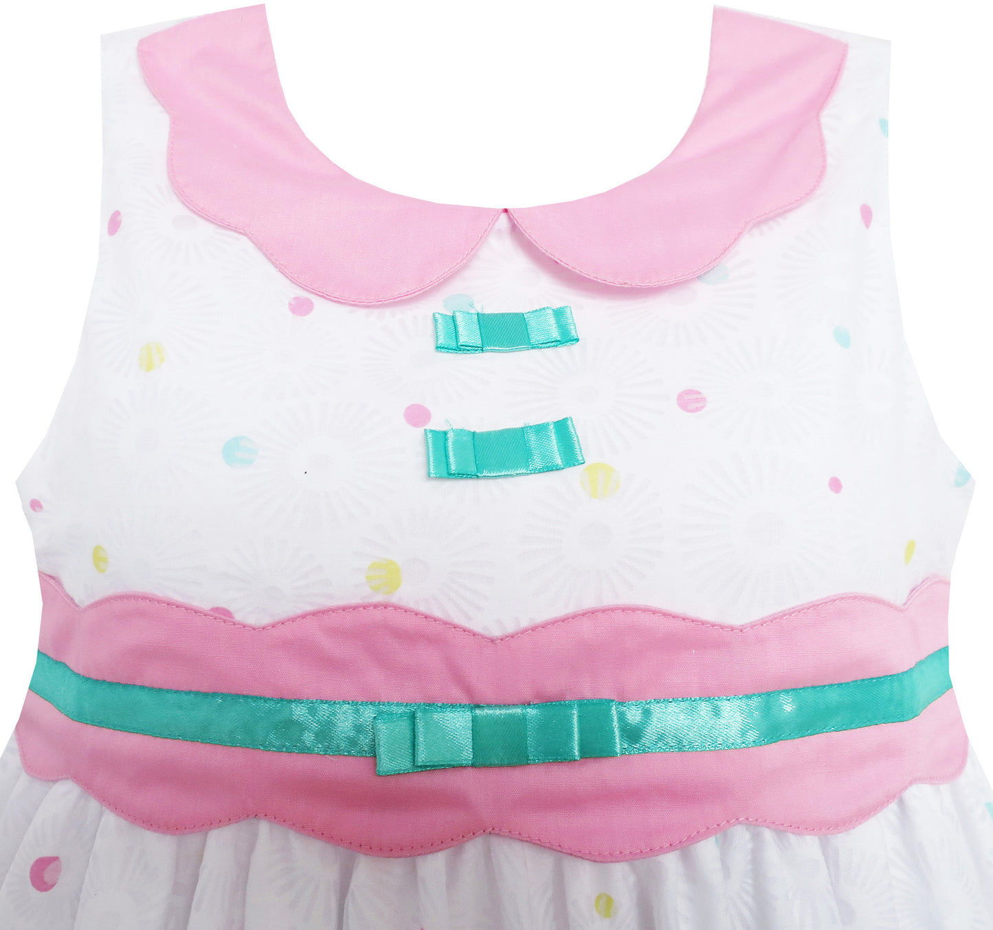 Girls Dress Turn-Down Collar Flower Garden Print Pink Size 3-8 Years
