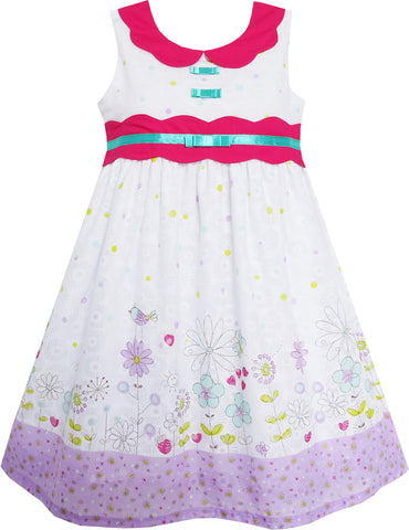 Girls Dress Turn-Down Collar Flower Yard Print Purple Size 3-8 Years