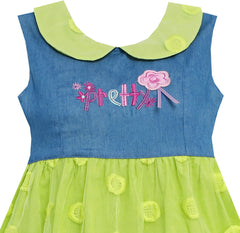 Girls Dress Pretty Print Flower Tulle Hemline Turn-Down Collar Size 3-7 Years