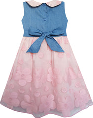 Girls Dress Pretty Print Pink Flower Tulle Lace Hemline Size 3-7 Years