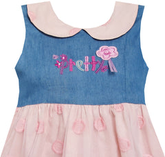 Girls Dress Pretty Print Pink Flower Tulle Lace Hemline Size 3-7 Years