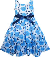 Girls Dress Blue Flower Bow Tie Sleeveless Size 4-8 Years