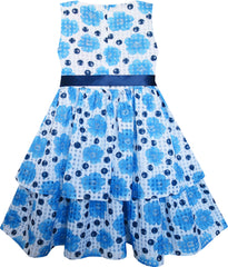 Girls Dress Blue Flower Bow Tie Sleeveless Size 4-8 Years