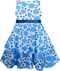 Girls Dress Blue Flower Bow Tie Sleeveless Size 4-8 Years