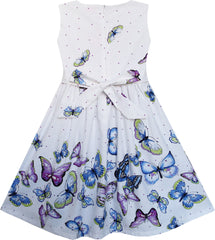 Girls Dress Purple Blue Butterfly Print Triple Bow Tie Size 4-12 Years