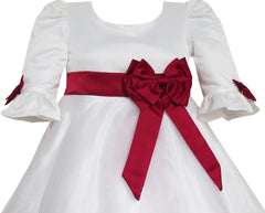 Girls Dress Red Rose Bow Tie Lace Formal Party Long Sleeve Size 4-12 Years