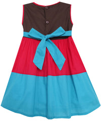 Girls Dress Colour Block Hand Made Embroidered Flower Red Size 2-6 Years