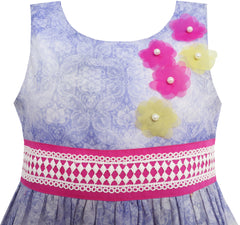 Girls Dress Tank Rose Garden Flower Print Cotton Purple Size 4-12 Years