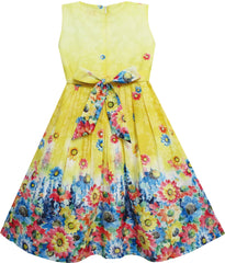 Girls Dress Sunflower Garden Flower Print Cotton Yellow Size 4-12 Years